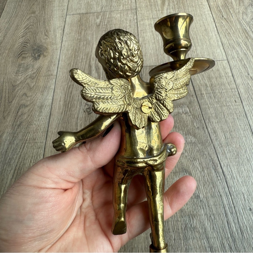 Vintage brass angel cherub candle stick holder child decor ethereal gold - Picture 7 of 7